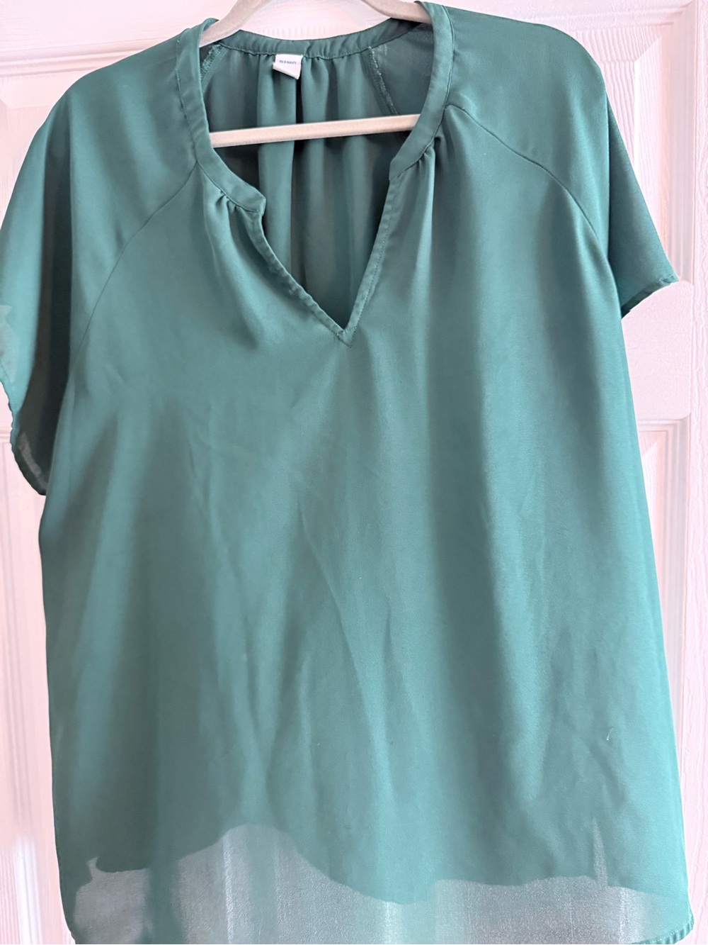 Old Navy Green V-Neck Short Sleeve Blouse